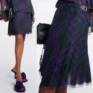 BURBERRY NWT Check 100% Silk Wrap Mini Skirt in Royal Ip Check Size 10